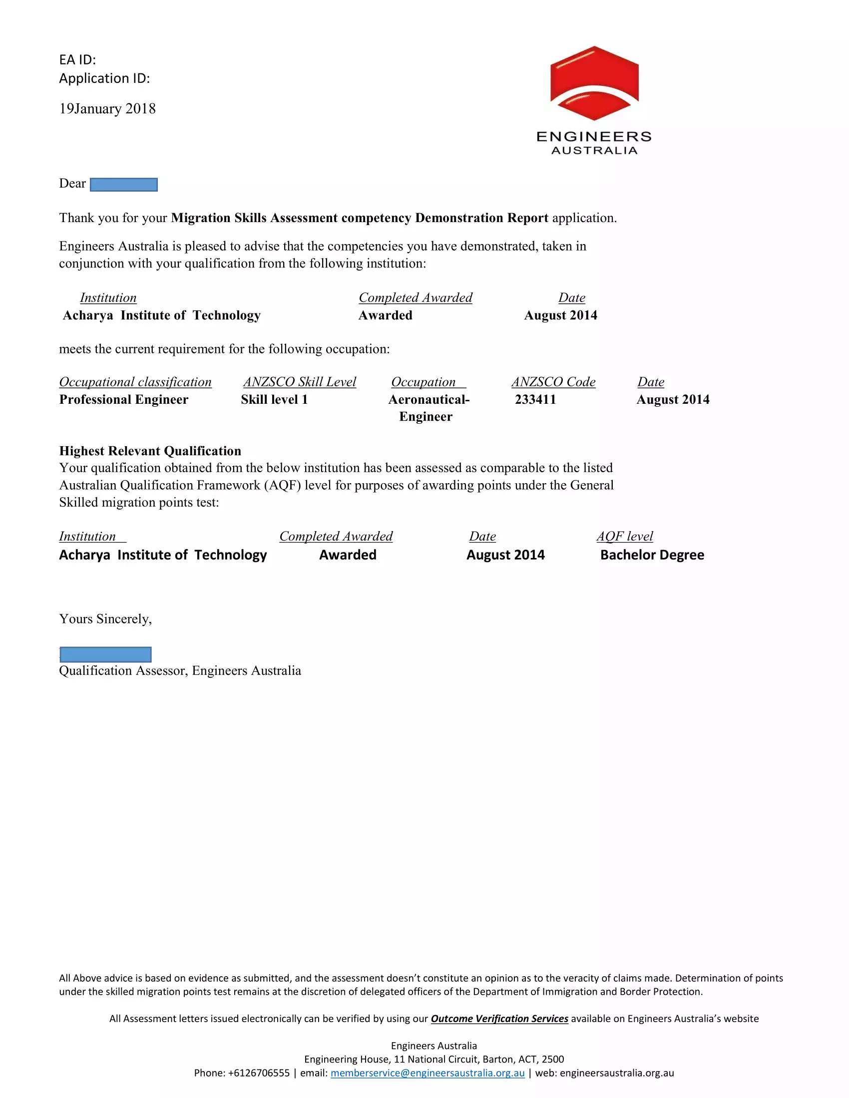 Aeronautical Engineer Cdr Approval Letter Illustration