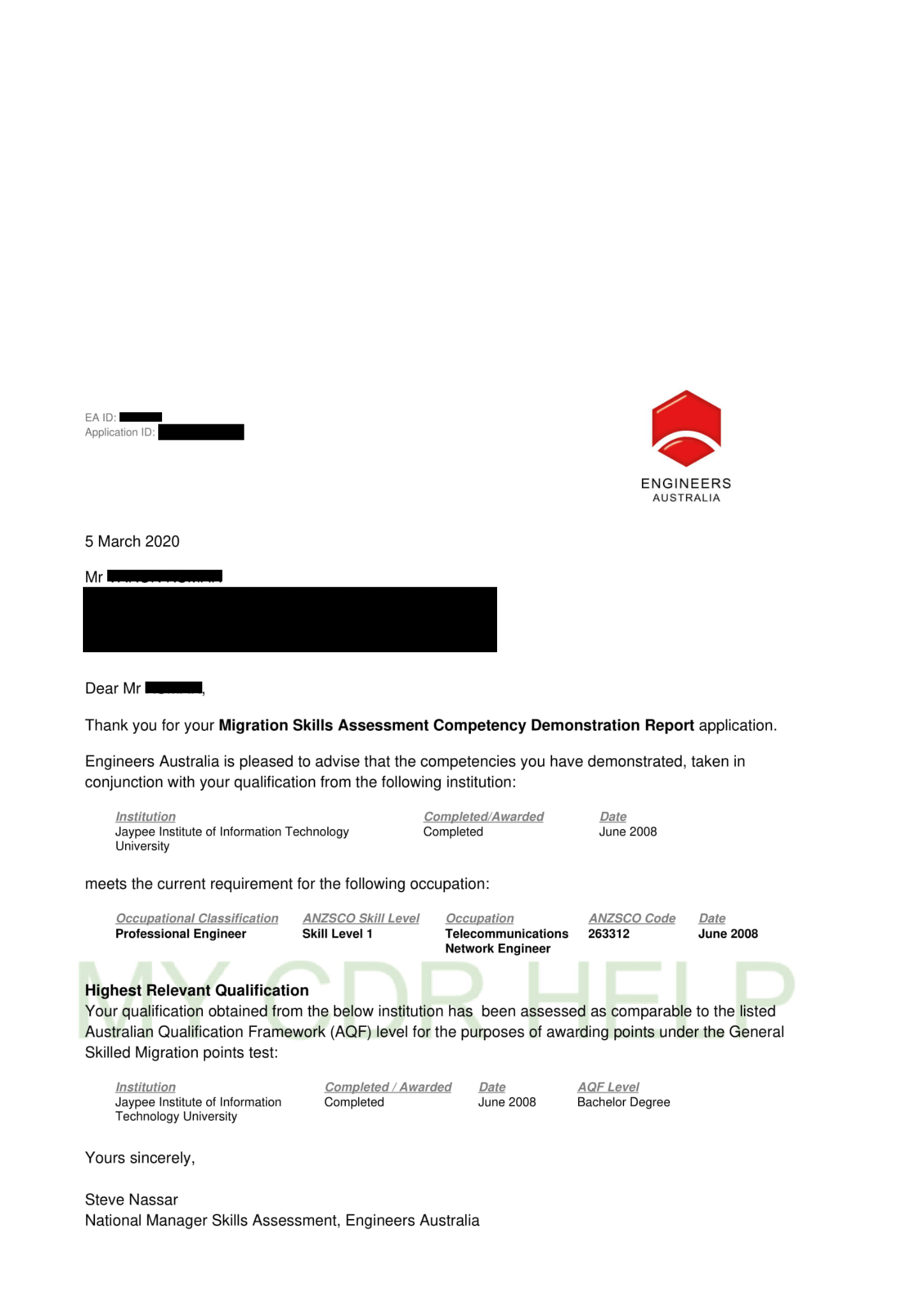 CDR Letter 2020 2