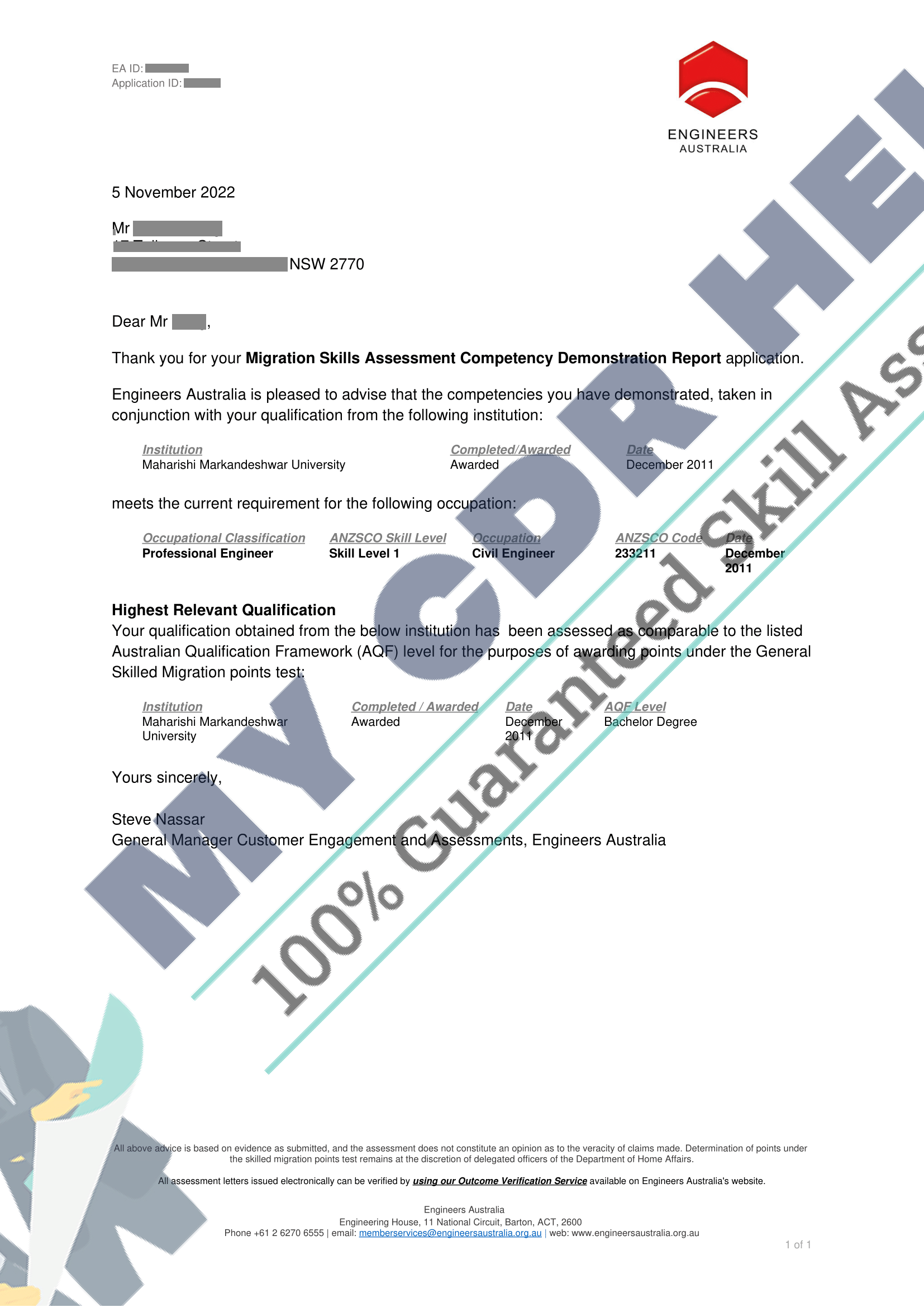 EA Approved CDR Outcome Letter 1 May 2022