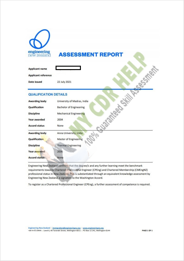 Chartered Professional Engineer (CPEng) Approved Report