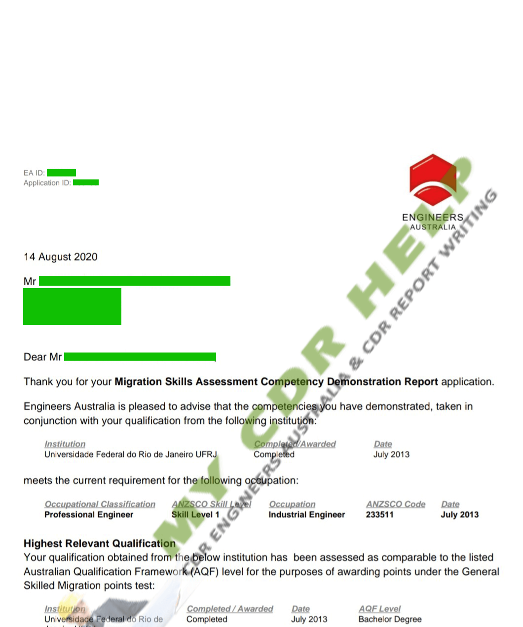 EA Approved CDR report Aug 2020