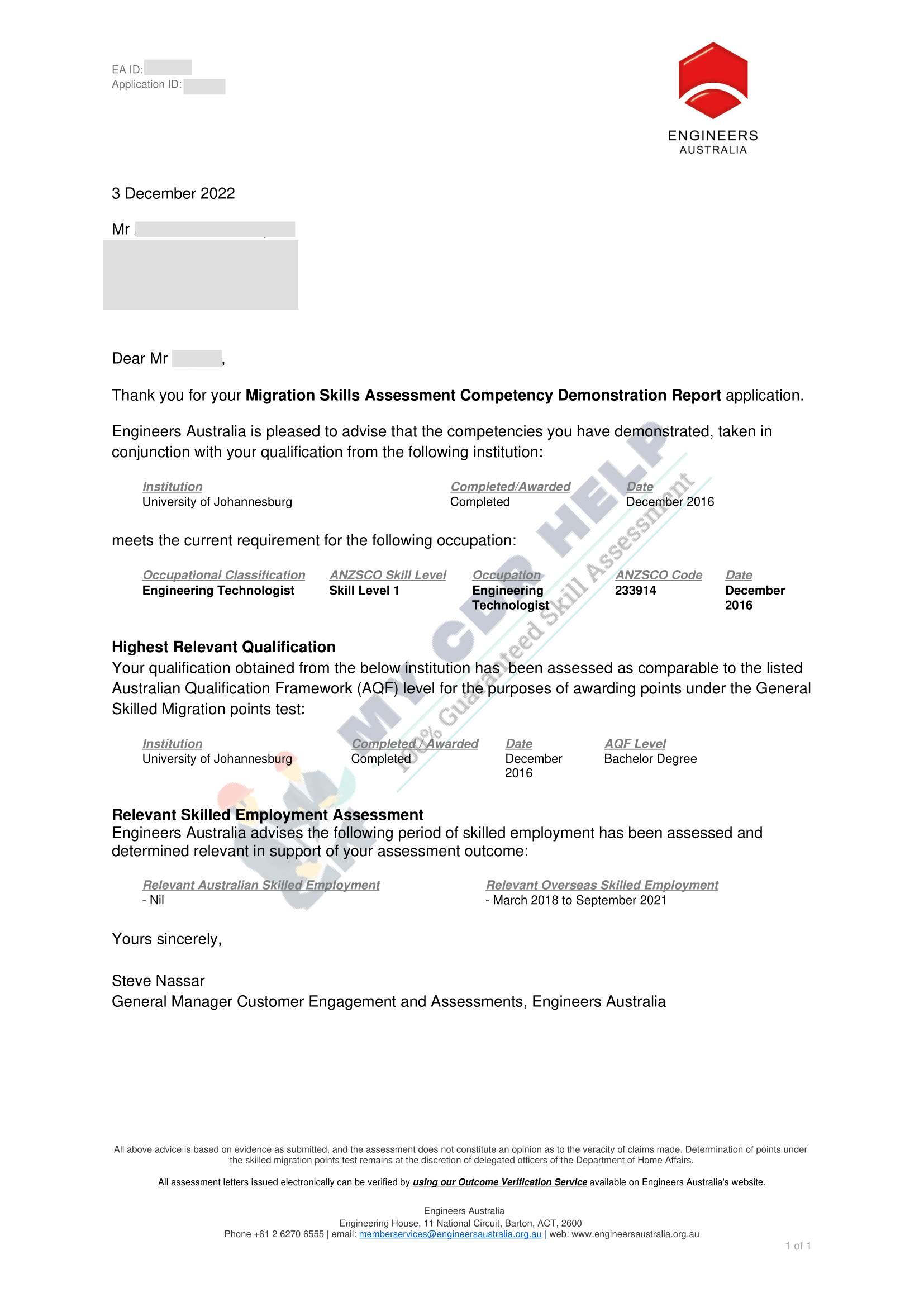 MSA CDR Outcome Letter 2023