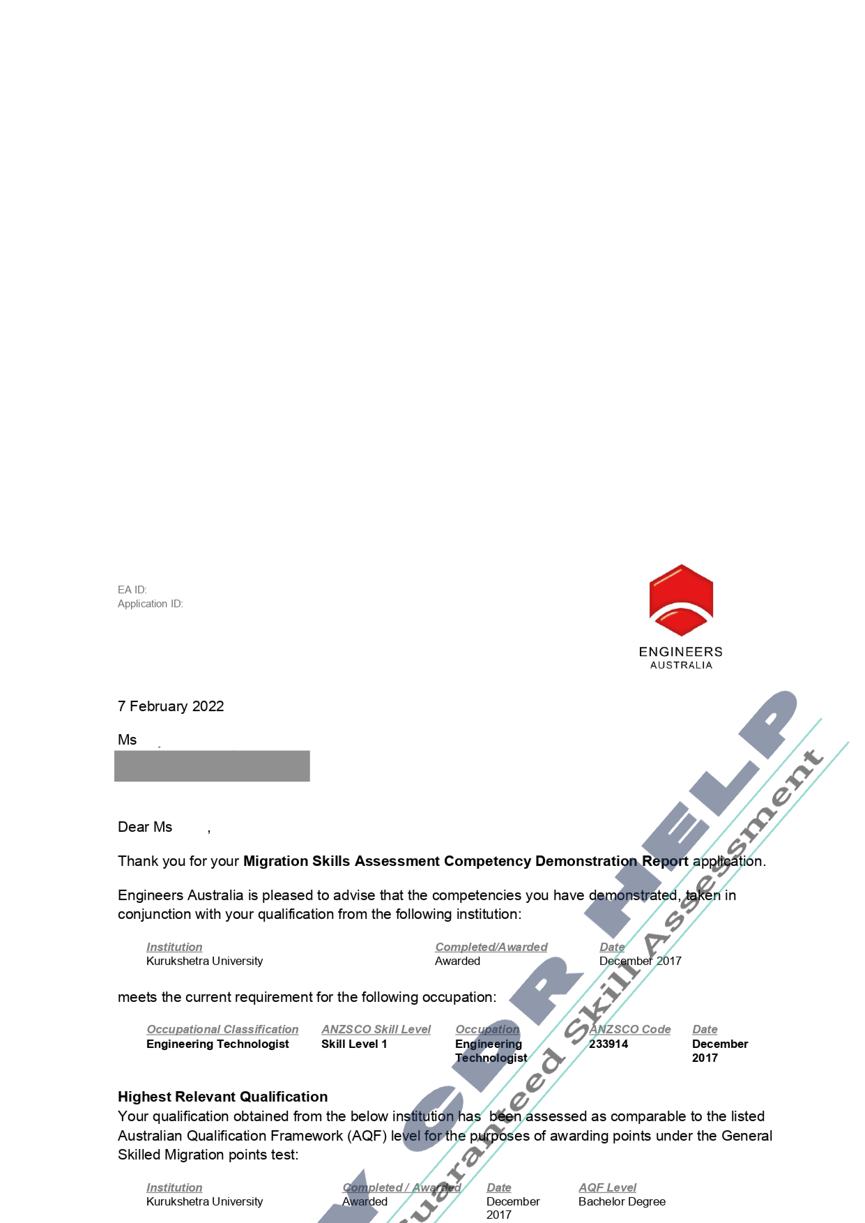 MSA CDR EA Approval Letter Feb 2022