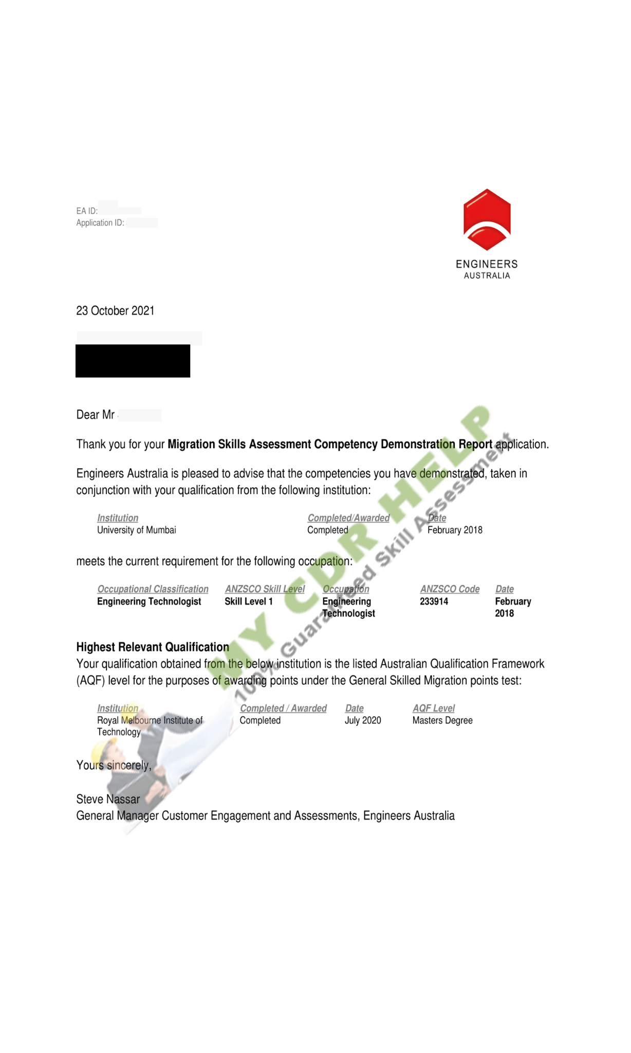 MSA CDR Approval Letter Oct 2021