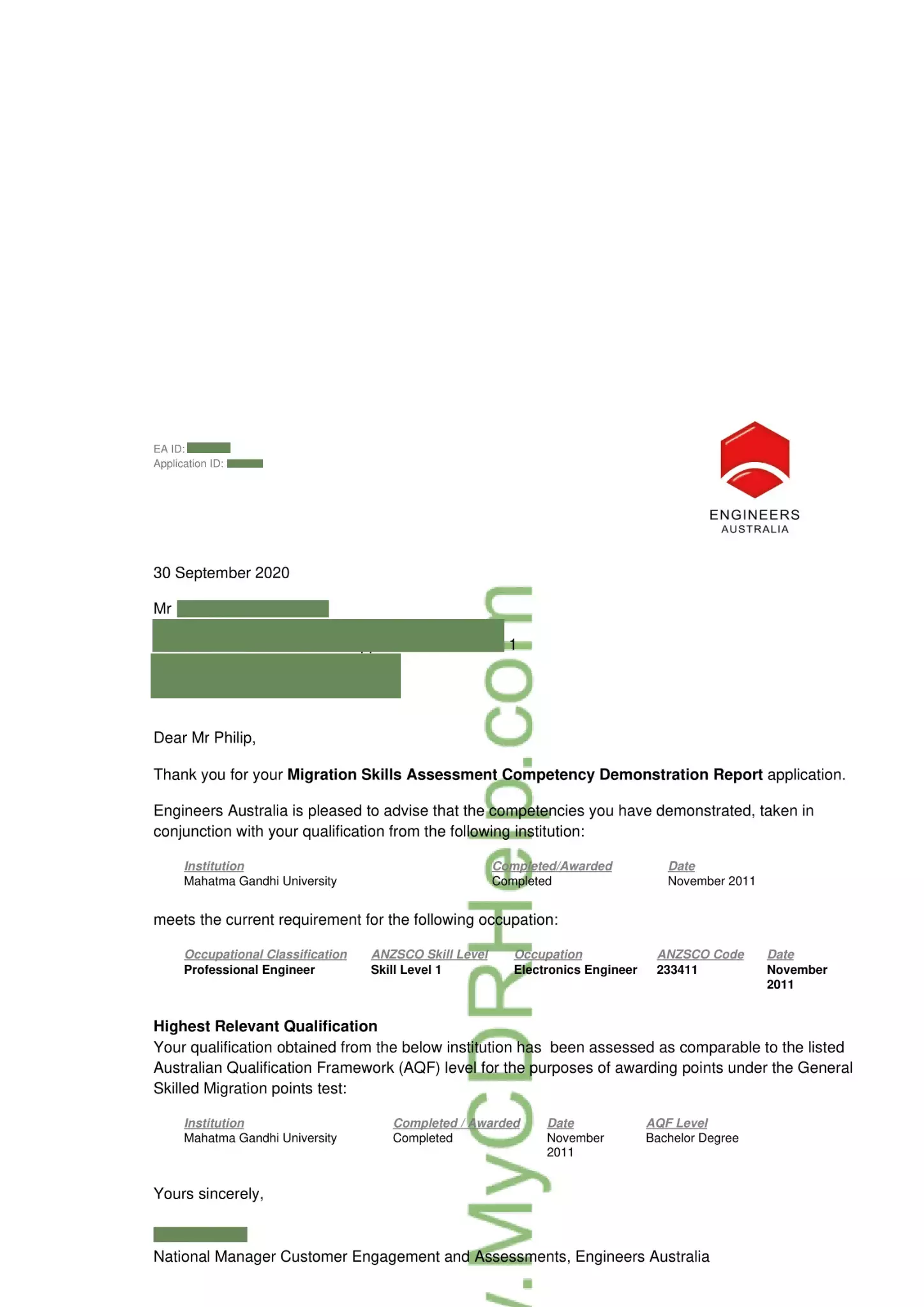 CDR Letter 2020 1