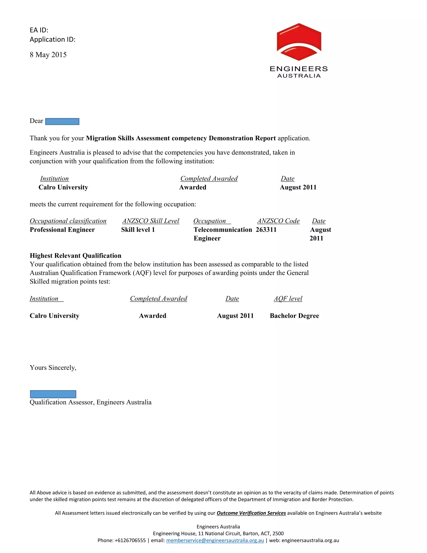Telecommunication Engineer Cdr Approval Letter Illustration