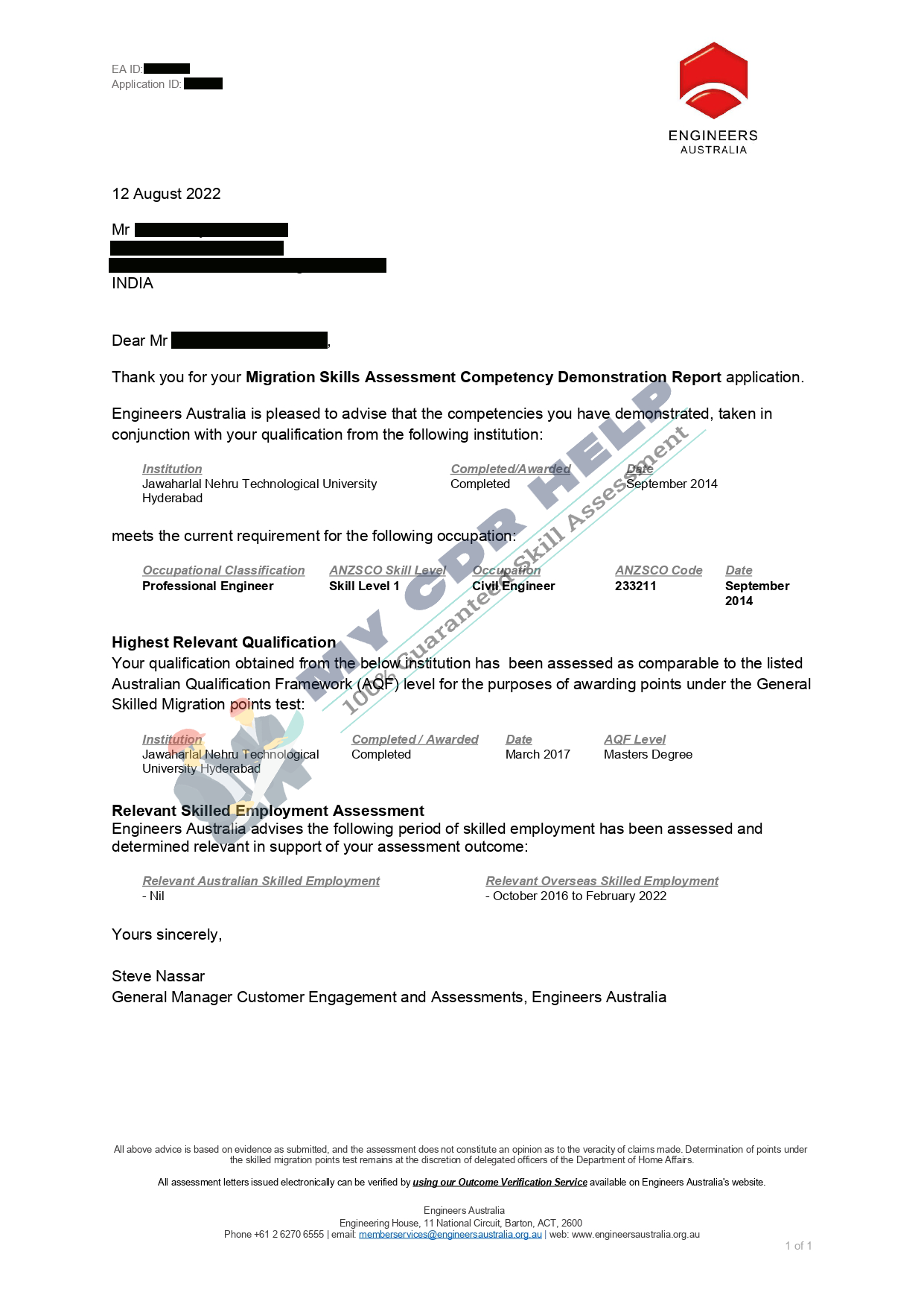EA Approved CDR engineer letter Aug 2022
