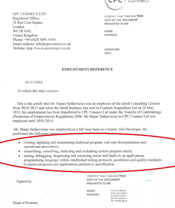 Successful Employment Reference Sample