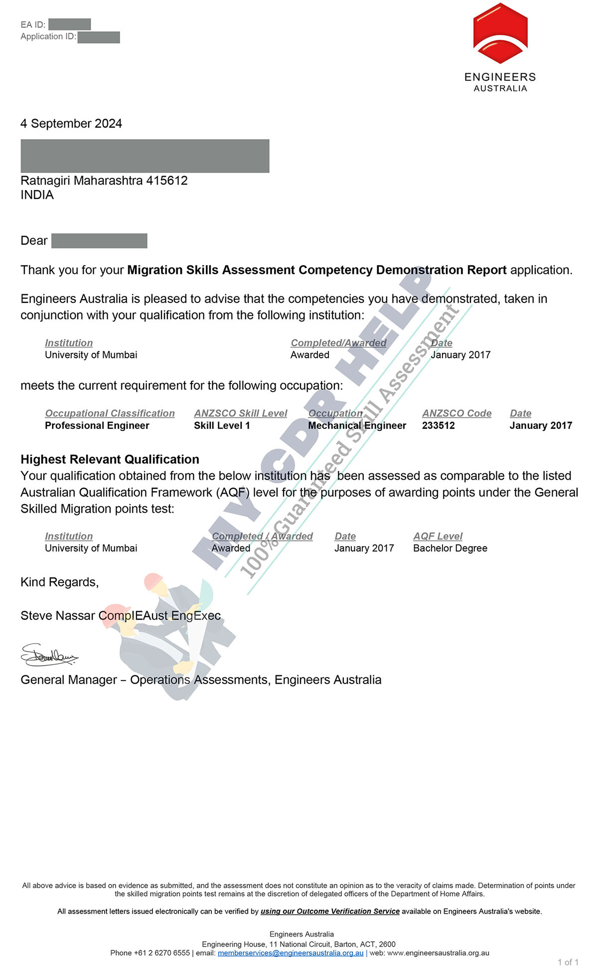 CDR Engineer Letter 4 Sep