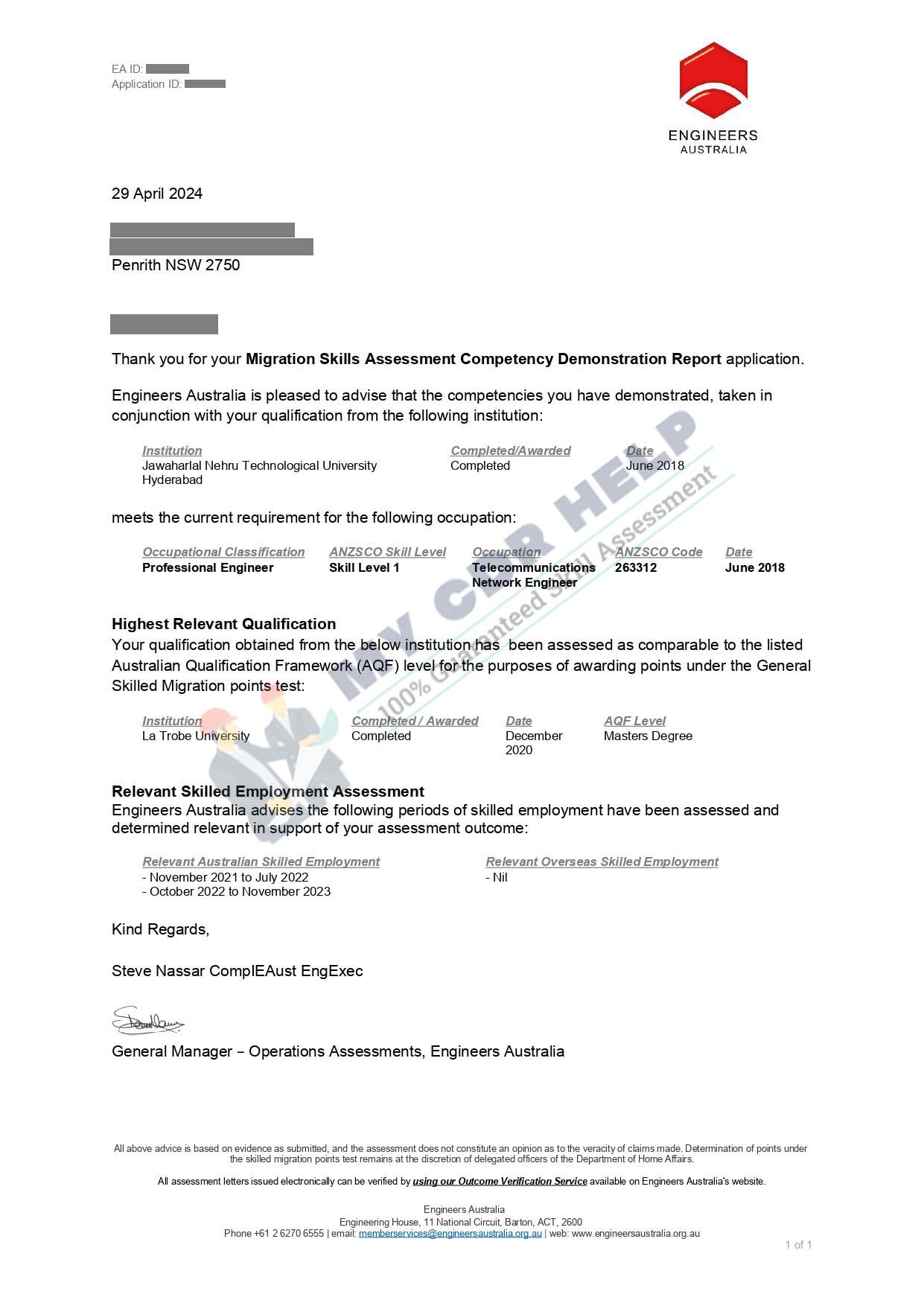 CDR Engineer Letter 29 April