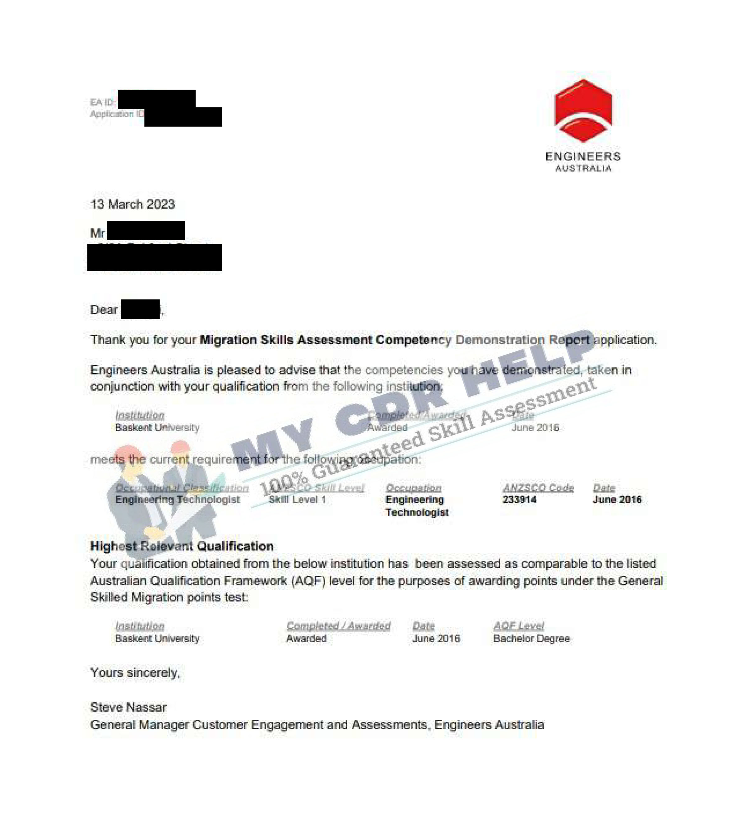 CDR Engineer Letter 30 march